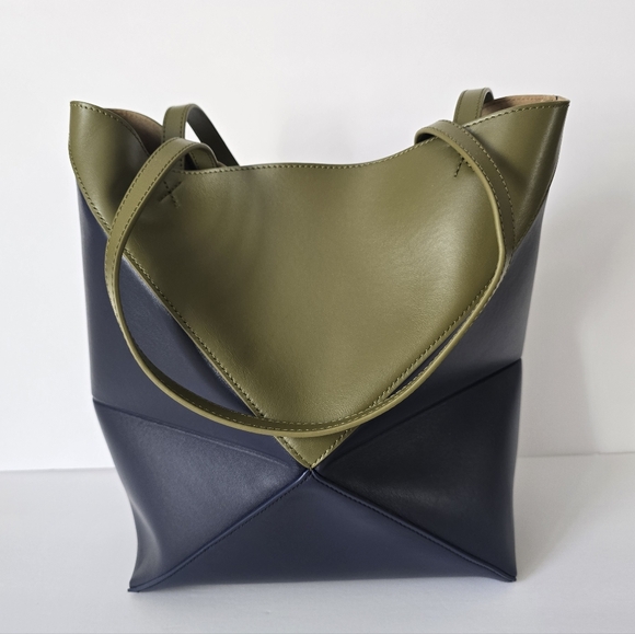 LOEWE  Medium Bicolor Puzzle Tote Bag Olive Navy - Picture 4 of 12